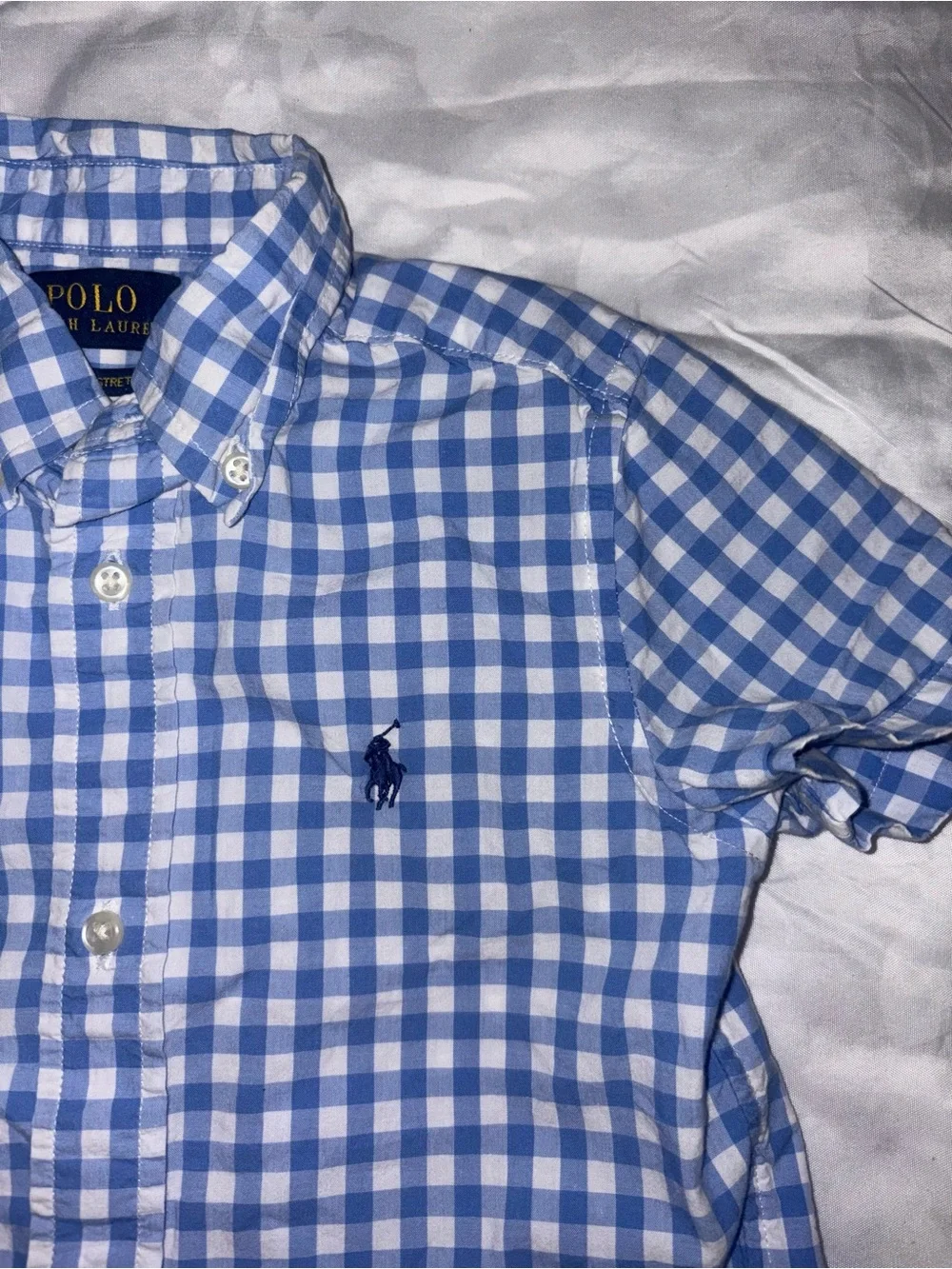 Kids Ralph Lauren Blue and White Gingham Short-Sleeve Button-Down Shirt